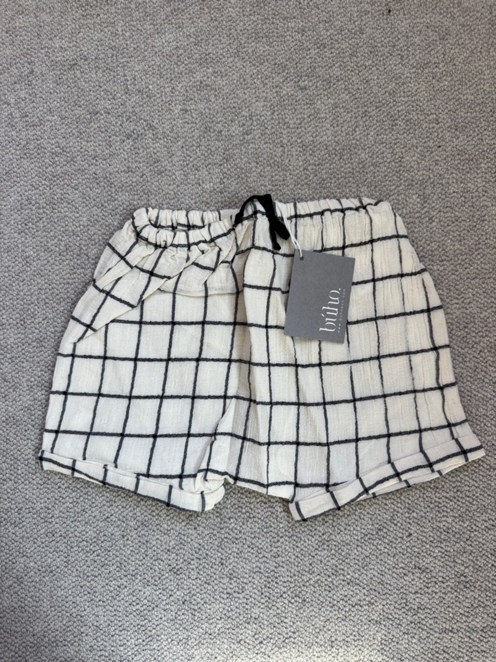 Buho Cream Windowpane Grid Kids Shorts with Elastic Waist